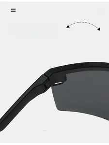 Detail shot of durable matte black cycling sunglasses hinge with high folding resistance