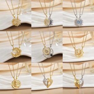 Sun Moon Magnetic Attraction Couple Pendant Necklaces Titanium Steel Zircon Inlay Romantic Jewelry For Lovers