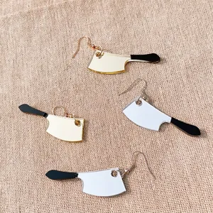 Acrylic Mirror Knife Drop Earrings Creative Funny Cleaver Design For Halloween Punk Jewelry Novelty