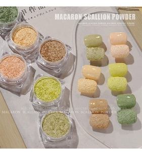 Macro di polvere per unghie macaron con effetto glitter sabbia opaco in barattoli quadrati
