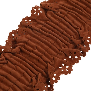 Brown suede corset belt with elegant lace embroidery and ruffled texture for coats