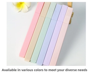 Close-up of pastel square highlighters in 6 colors with a clean minimalist aesthetic