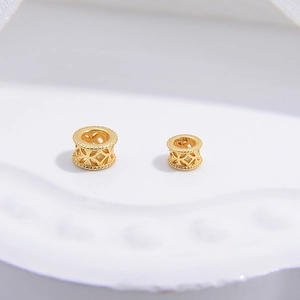 Hollow gold S925 silver cylinder beads with vintage coin pattern in two sizes