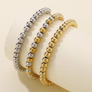 Ensemble de bracelets en perles d'acier inoxydable poli en argent, or et bicolore