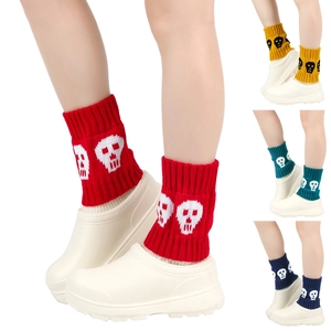 Skull Pattern Knit Leg Warmers Acrylic Warm Boot Cuffs Jacquard Gothic Style For Women Autumn Winter