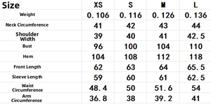Detailed size chart for elegant women's shirt with measurements for XS to L sizes