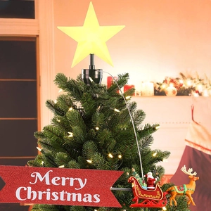 Christmas Tree Topper Star Light With Rotating Sleigh Reindeer Or Electric Train Track Plastic Festive Home Decoration