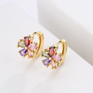 Elegante 18K goud vergulde bloemoorbellen met levendige gekleurde zirkoon edelstenen