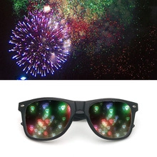Macro view of kaleidoscope glasses lenses transforming lights into heart shapes