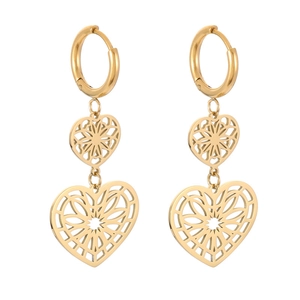 Goldene Herz-Traumfänger-Ohrringe mit geometrischem filigranem Hohlfeder-Design