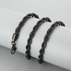 Hip hop black titanium steel twist rope necklace with lobster clasp on white cylinder