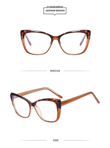 Detail view of leopard brown TR90 cat-eye frames with stylish tortoise pattern and gloss
