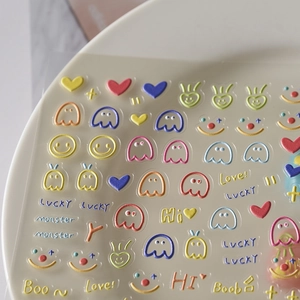 3D colorful embossed nail art stickers with cute monster and heart graffiti designs