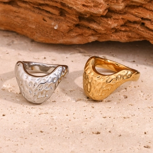 Modern 18K gold and silver plated wide chunky rings with irregular hammered texture