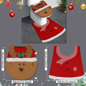 Christmas reindeer toilet seat cover and floor mat set with detailed size dimensions