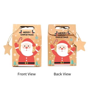 Christmas kraft paper gift bags set with Santa Claus print and star shaped tags