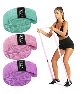 Lot de trois bandes de résistance en tissu menthe, rose et violet pour le fitness