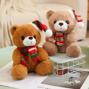 Ours En Peluche De Noël Jouet Doux Peluche Animal En Peluche Avec Écharpe Et Bonnet De Fête Décoration Cadeau Pour Enfants