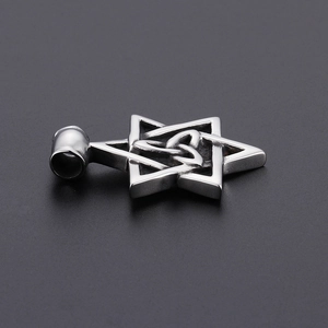 Retro punk style titanium steel pendant with silver hexagram and Celtic knot detail