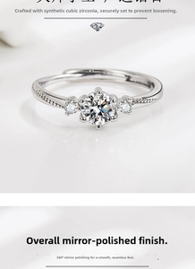 Detail of adjustable silver ring with hand-set cubic zirconia and mirror polish finish