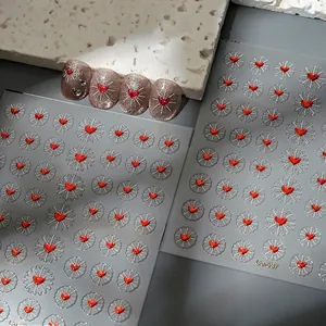Nail Art Stickers 5D Relief Red Heart Golden Radiance Waterproof DIY Adhesive Manicure Decoration For Women