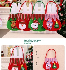 Detailed size display of felt Christmas gift bags with Santa and reindeer 3D patterns