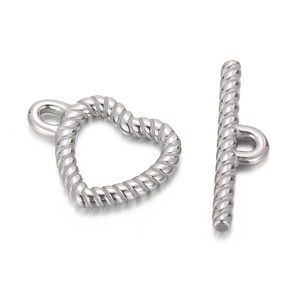 Detailed view of silver rope texture heart-shaped toggle clasp for DIY jewelry making