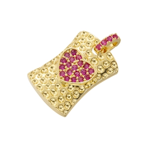 Luxurious gold-plated heart pendant with vibrant red crystals and textured finish