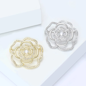 Elegant hollow rose brooches in gold and silver finish with zircon stone inlay