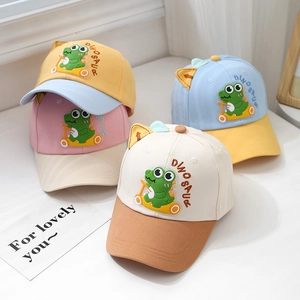 Kids dinosaur baseball cap with 3D ears and cartoon skater embroidery in four colors