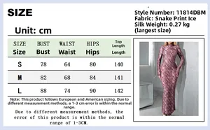 Guide des tailles détaillé pour la robe imprimé serpent avec mesures S, M et L