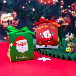 Christmas Gift Boxes Paper Candy Packaging With Ribbon Bowknot Santa Claus Cartoon Pattern For Holiday Party Favors