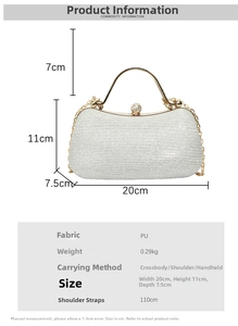 Dimensions du sac de soirée pailleté argenté et détails du matériau PU pour le style 2025