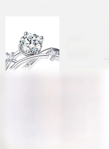 Macro shot of S925 sterling silver hallmark and D color VVS1 moissanite on the ring