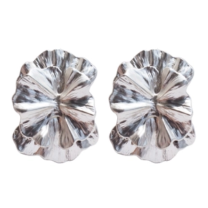 Boucles d'oreilles vintage en argent à double couche avec pétales en métal texturé