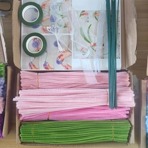 DIY floral kit including pink and green pipe cleaners, tapes and rods in a gift box