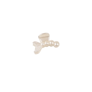 Minimalist transparent acrylic hair claw clip with elegant white pearls on a white background