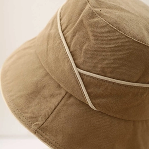 Classic khaki cotton linen sun hat with white cross-string detail for sun protection