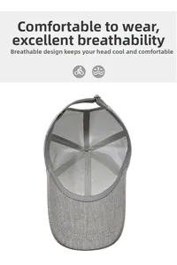 Détail d'une casquette de baseball gris clair avec maille respirante et sangle réglable