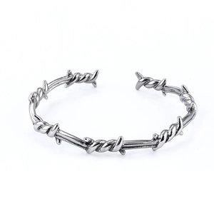 Vintage silver punk thorn barbed wire open cuff bracelet in stainless steel