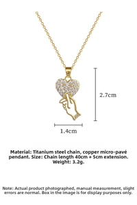 Detailed view of titanium heart finger pendant with crystal paving and dimensions