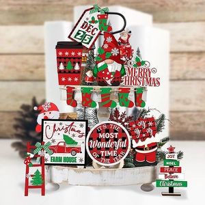 Christmas Tiered Tray Decor Wooden Signs Gnome Christmas Tree Farmhouse Table Centerpiece Ornaments Home Party Decoration