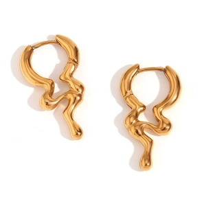 Chic 18K gold plated stainless steel hoop earrings with irregular liquid wave design