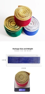 Detail showing 10cm x 25cm festive velvet ribbon dimensions and its weight of 81.0g