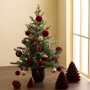 Artificial PE Christmas Tree Tabletop Decoration With Ornaments Pine Cones Home Holiday Party Decor Miniature