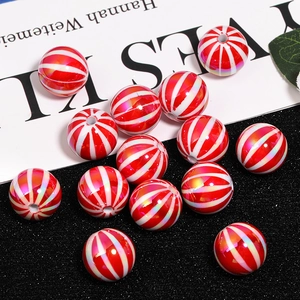 UV-plated red and white striped pumpkin beads with aurora finish for DIY jewelry crafts