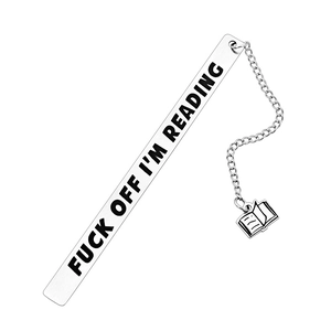 Silver stainless steel bookmark with book pendant and I'm Reading engraving