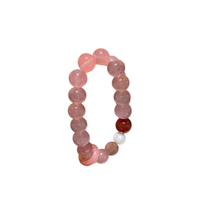 Handmade beaded bracelet with pink strawberry quartz, red agate and freshwater pearl