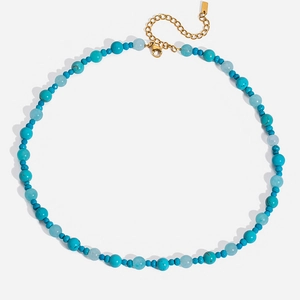 Turquoise Beaded Necklace 18K Gold Plated Stainless Steel Waterproof Hypoallergenic Boho Jewelry For Women Elegant