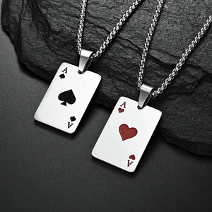 Titanium steel Ace of Spades and Hearts pendant necklace with silver bead chain